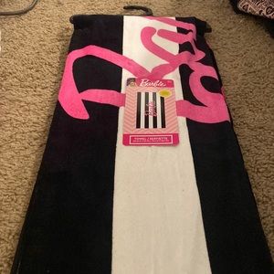 NEW! Barbie Black & White Striped Soft Cotton Beach Towel. Pink Barbie.